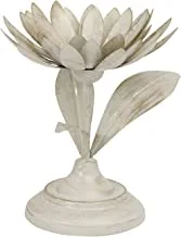 حامل شموع قصير أبيض معدني زهري من هوم تاون ، 17 × 12 سم