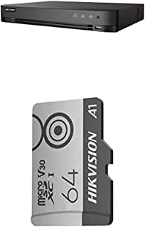 Hikvision 4-ch 4K 1U H.265 DVR + Hikvision Micro SD Card 64G / MicroSDXC ™ / 64GB / TLC / C10، U1، V30 سرعة قراءة تصل إلى 95 ميجابايت / ثانية ، سرعة كتابة 55 ميجابايت / ثانية
