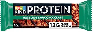 BE-KIND Hazelnut Dark Chocolate Protein Bar, 12g Plant Protein, Gluten Free Snacks, No Preservatives No Artificial Colors No Sweeteners, Bar 50g