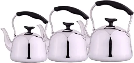 Al Saif 9166/1/3S 3 Pieces Stainless Steel Tea Kettle Set, 0.8/1.0/1.5 Liter, Silver