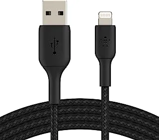 Belkin Braided Lightning Cable (Boost Charge Lightning to USB Cable for iPhone, iPad, AirPods) MFi-Certified iPhone Charging Cable, Braided Lightning Cable (2m, Black)