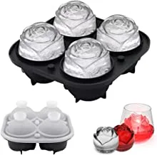 IBAMA Ice Cube Tray, Rose Ice Mold Maker, 4 Cavity Silicone Ice Ball Mold, Easy Release Large Ice Cube Molds Trays for Homemade DrinksWhisky, Bourbon, Cocktails, Juice (Black)