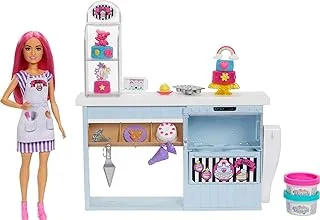 Barbie Bakery Playset with 12 in Petite Doll, Pink Hair, Bakery Station, 2 Dough Containers, Cake Piping Stamper, Decorations, Toppers & More, for Ages 3 Years Old & Up