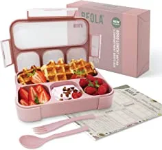 BEOLA Lunch Box for Kids Adults, Multi Compartment Lunch Bento with Magnetic Meal Planner, 3 or 4 Compartment Snack Box, BPA free, with Cutlery Set (Rose Ash)