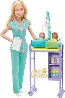 Barbie Baby Doctor Playset with Blonde Doll, 2 Infant Dolls, Toy Pieces GKH23