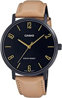 Casio Watch Men'sAnalog Black Dial Leather Band MTP-VT01BL-1BUDF