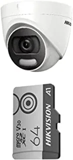 كاميرا Hikvision 2 MP ColorVu Fixed Turret + بطاقة Hikvision Micro SD 64G / MicroSDXC ™ / 64GB / TLC / C10 ، U1 ، V30 سرعة قراءة تصل إلى 95 ميجابايت / ثانية ، سرعة كتابة 55 ميجابايت / ثانية