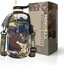 BEOLA 2.2L Half Gallon Water Bottle with Straw Lid and Cooling Sleeve, Tritan BPA Free Large Fitness Sport Bottle Jag with Handle, 74oz