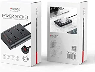 YESIDO 2m 4 AC ports and 6 USb ports power strip extension power socket