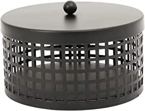 هوم تاون صندوق شموع دائري معدني مزخرف أسود ، 13 × 7 سم