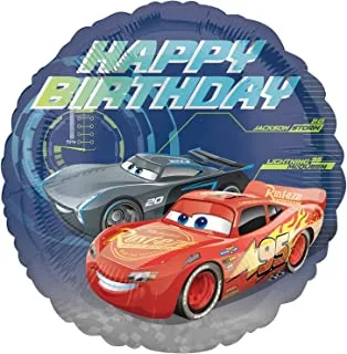 Anagram Amscan 3536601 Cars Happy Birthday foil Balloon, Blue, 18 inch