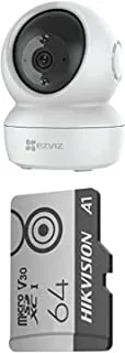 كاميرا مراقبة داخلية EZVIZ C6N 1080p WiFi IP ، كاميرا مراقبة لمراقبة الأطفال مع اكتشاف الحركة ، تتبع ذكي ، صوت ثنائي الاتجاه + بطاقة Hikvision Micro SD 64G / MicroSDXC ™ / 64GB / TLC / C10، U1، V30