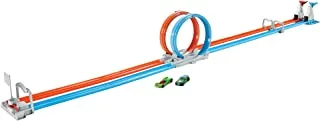 â€‹Hot Wheels Double Loop Dash Straight Track large Loops and 2 1:64 Scale Toy Cars Ages 5 to 10 GFH85, One Size