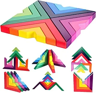Lewo Wooden Rainbow Stacking Game Stacker Geometry Building Blocks Creative Nesting Educational Toys Kids Toddlers (Rainbow Stacking Game)