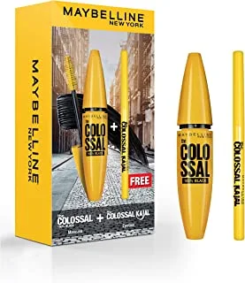 Maybelline New York Set of 2 Pieces Colossal 100% Black Mascara with Colossal Kajal Argan Oil Free - Pack of 1
