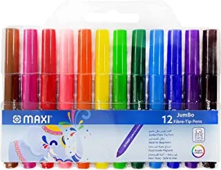 Maxi MX-FPJ12 Jumbo Washable Felt-Tip Pens In A Wallet 12 Colours