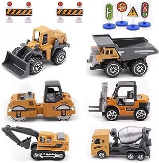 Alloy construction engineering vehicle toys set 12 pack stacker,big forklift,heavy duty roller,excavator,heavy transport vehicle,engineering mixer, construction traffic sign mini set for kids boys