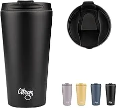 Citron- Double Wall Vacuum Insulated Coffee Travel Mug | For Hot & Cold Drinks | BPA Free & Leak Proof- -370ml Black