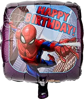 Amscan International 3466401 Spider Man Happy Birthday Foil Balloon, Multi Colour, Square Birthday Foil Balloon with Spiderman Design 1 Pc.