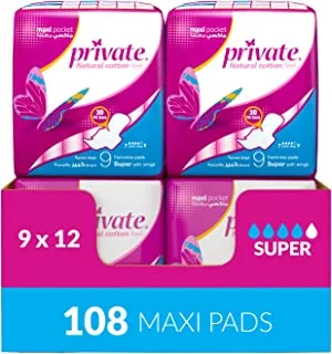 Private Maxi Pocket Sanitary Pads Super 108-Pads, Blue