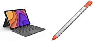 حافظة لوحة مفاتيح لوجيتك فوليو تاتش آي باد + قلم تلوين رقمي ، مع لوحة تحكم وموصل ذكي لجهاز آي باد إير (الجيل الرابع) - جرافيت