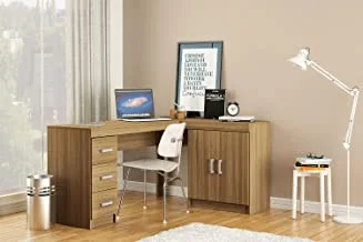 Politorno 1176 Wooden Desk with Drawers and Storage, Brown