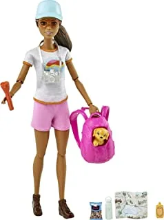 Barbie Hiking Doll, Brunette, with Puppy & 9 Accessories, Multicolor, GRN66