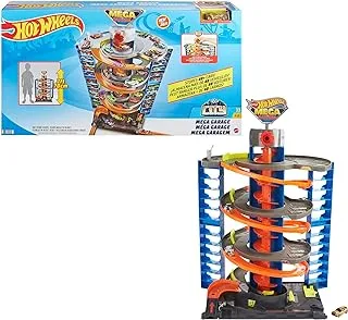 ​Hot Wheels City Mega Garage Playset with Corkscrew Elevator & Storage for 60+ Cars, Includes 1 1:64 Scale Vehicle, 4 Years Old & Up GTT95, Multi-color