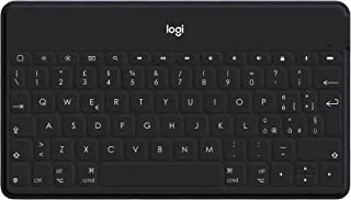 لوحة مفاتيح Logitech Keys-To-Go لاسلكية تعمل بالبلوتوث لأجهزة iPhone و iPad والهواتف الذكية والأجهزة اللوحية و Android و Windows و Apple TV رفيعة للغاية وخفيفة الوزن ومفاتيح قصيرة ومخطط QWERTY UK - أسود