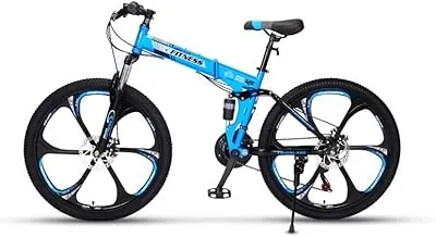 Fitness Minutes Folding Foldable Bicycle Mountain Bike, Rim Tire 24 Inch Blue, f1-24-m-bl