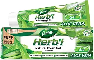 Dabur Herbal Aloe Vera Germ Kill Toothpaste (150g + Bamboo Toothbrush) | Enriched with Aloe Vera | For Healthy Gums & Strong Teeth | Natural Fresh Gel