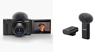 كاميرا سوني ZV-1 Vlog ، DSC-ZV1 أسود مع مقبض تصوير لاسلكي بلوتوث + ميكروفون لاسلكي Sony ECM W2BT مع اتصال بلوتوث لـ Vlog ، أسود