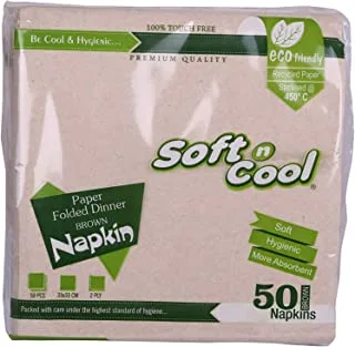 HOTPACK Soft N Cool Brown Paper Dinner Napkin 33X33 cm, 50 Pieces