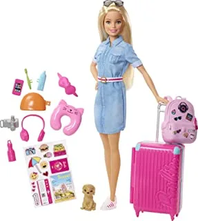 Barbie Doll and Travel Set with Puppy, Luggage & 10+ Accessories, Multicolor