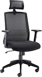 Office Hippo Hinton High Back Desk Chair with Headrest, Lumbar Support And Adjustable Arms, Fabric, Black, 53 x 62 x 114.5 cm, CH3300BK