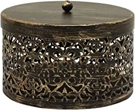 Home Town Decorative Round Box Metal Black Candle Holder,15X10 cm