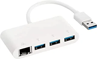 Amazon Basics 3-Port USB 3.0 Adapter with RJ45 Gigabit Ethernet Port, White