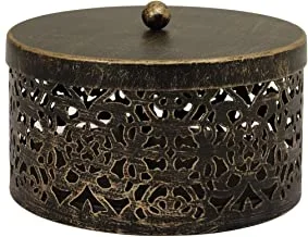 Home Town Decorative Round Box Metal Black Candle Holder,13X8 cm