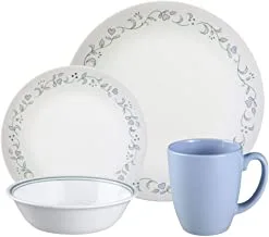 Corelle Livingware Country Cottage Break and Chip Resistant Glass Dinnerware Set, 16-Piece, Service for 4, Green/Blue