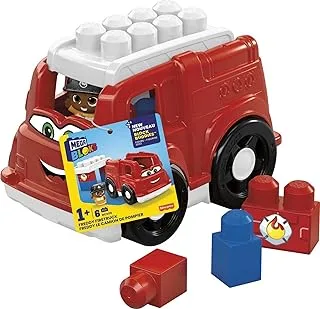 Mega Bloks Toddler Building Blocks Fire Truck With 1 Block Buddies Figure, Freddy Firetruck For Toddlers 1-3