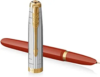 PARKER 51 Premium Fountain Pen with Gold Trim, Rage Red