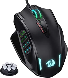 Redragon M908 Impact RGB LED MMO Mouse with Side Buttons Optical Wired Gaming Mouse with 12,400DPI, High Precision, 20 Programmable Mouse Buttons - Weight Tuning Cartridge