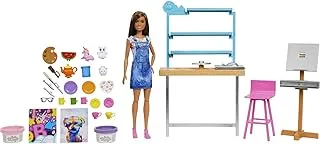 Barbie® Relax and Create™ Art Studio, Barbie® Doll (11.5 inches), 25+ Creation Accessories for Pottery Making & Painting, Kids 3 to 7 Years Old