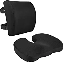SKY TOUCH Seat Cushion + Lumbar Support Pillow Memory Foam Back Support for Office Car Wheelchair Relieves Back Tailbone Pain Sciatica, Black