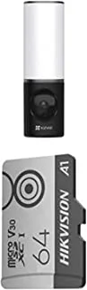 EZVIZ LC3 (4MP) كاميرا ذكية خارجية وداخلية FHD 1080 ، Wi-Fi ، أضواء ، 700 لومن سطوع ، اكتشاف الحركة والبشر ، رؤية ليلية ملونة + بطاقة Hikvision Micro SD 64G / MicroSDXC ™ / 64GB / TLC / C10 ، U1