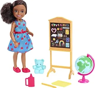 Barbie Chelsea Can Be Playset with Brunette Chelsea Teacher Doll (6 Inches), Chalkboard, Pointer, Globe, Mug, File, Gift for Ages 3 Years Old & Up