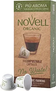 Novell Piu Aroma Organic Coffee 10 Capsules, Dark Brown