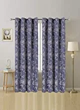 Home Town Floral Printed Jacquard/Polyester Black Out Blue/Dark Grey Curtain,135X240Cm