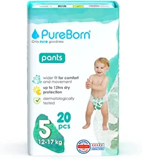 PureBorn Baby Dry Pull Up Diapers/Nappy Pants Suitable for Babies |Size -5 |Single Pack|20 Pieces|Day & Night Protection|Dermatologically tested|Super Soft |