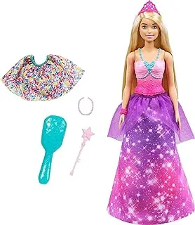 ​Barbie Dreamtopia 2-in-1 Princess to Mermaid Fashion Transformation Doll (Blonde, 11.5-in) with Accessories, for 3 to 7 Year Olds GTF92